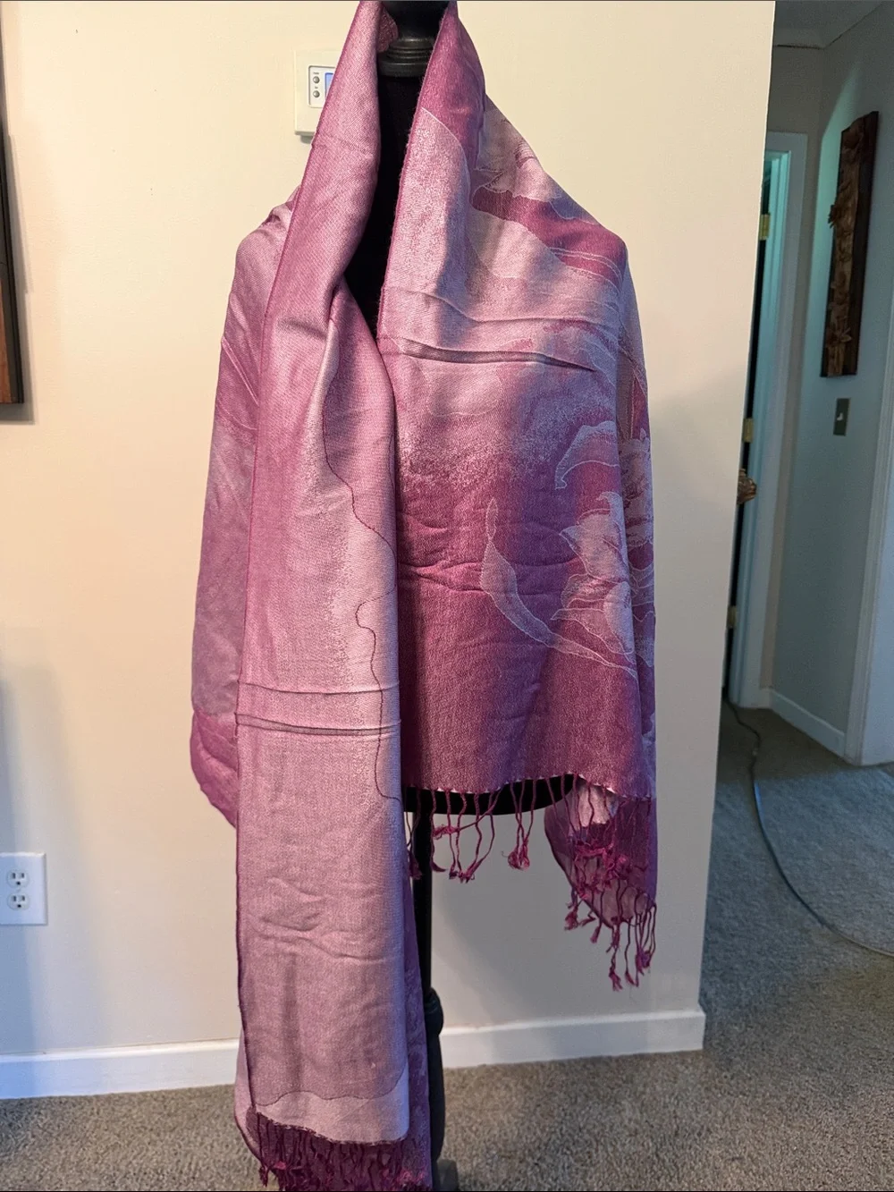 pashmina Plum Gradient Shawl with Subtle Floral Motif